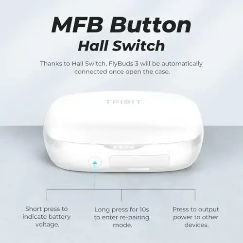 Tribit simsiz quloqchinlar, 110 soatlik Bluetooth 5.3 IPX8 suv o'tkazmaydigan qo'ng'iroq shovqinini kamaytirish Bluetooth quloqchinlari Mikrafonli quloq ichidagi simsiz quloqchinlar, Flybuds 3 oq - 4