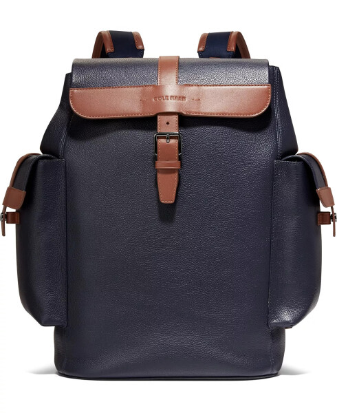 Triboro Large Leather Rucksack Bag Navy Blazer, New British Tan - 1