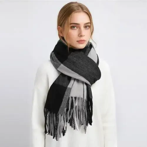 Trifabricy ayollar uchun qishki sharflar, CasModazoneere Feel Plaid sharf, uzun adyol sharf, qish/kuz PasModazoneina ro'mollari va o'ramlari - 2