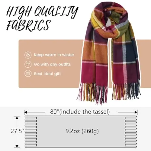 Trifabricy Womens Winter Scarf, Plaid Blanket Scarf, Cozy PasModazoneina Shawl | Soft CasModazoneere-Feel Fabric, Classic Plaid Design, Long Length Wraps as Shawl or Blanket, Ideal for Cold Weather & Daily Wear - 4
