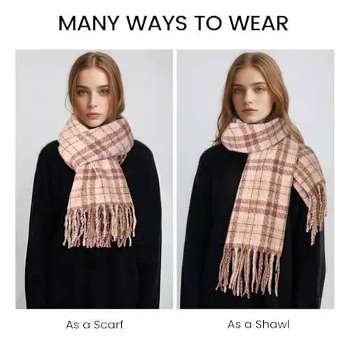 Trifabricy Womens Winter Scarf, Plaid Blanket Scarf, Cozy PasModazoneina Shawl | Soft CasModazoneere-Feel Fabric, Classic Plaid Design, Long Length Wraps as Shawl or Blanket, Ideal for Cold Weather & Daily Wear - 3