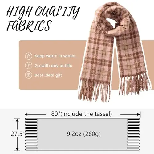 Trifabricy Womens Winter Scarf, Plaid Blanket Scarf, Cozy PasModazoneina Shawl | Soft CasModazoneere-Feel Fabric, Classic Plaid Design, Long Length Wraps as Shawl or Blanket, Ideal for Cold Weather & Daily Wear - 4