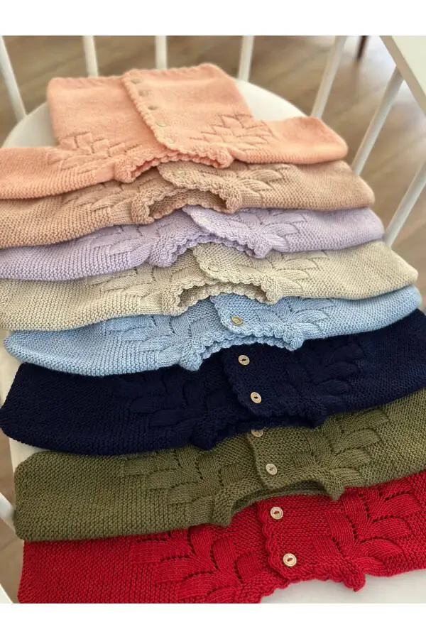 Triko Ajurli Bola Hırka Va Şapka To'plami - Qo'l Bilan To'qilgan - 2