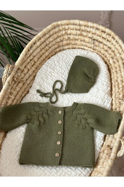 Triko Ajurli Bola Hırka Va Şapka To'plami - Qo'l Bilan To'qilgan - 4