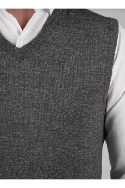 Triko Erkek Süeter V Yaka Düz Renk Bel Lastikli Kışlık Dokuma-GRİ - MAVIMOURE (1)