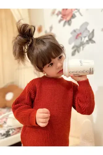 Triko Kazak Esnek Unisex Bebek Çocuk Selanik Bisiklet Yaka 1-5 Yaş-Kiremit - 5