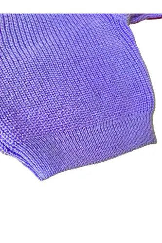 Triko Kazak Esnek Unisex Bebek Çocuk Selanik Bisiklet Yaka - Lila - 3