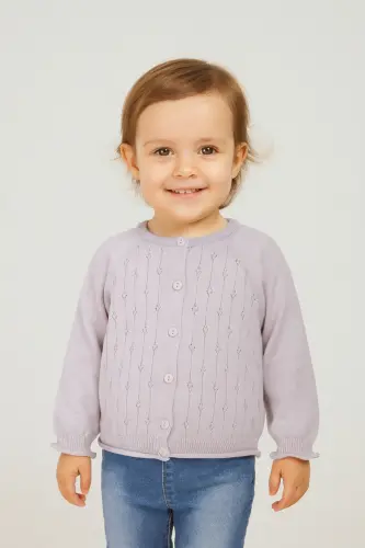 Triko Kız Bebek-Çocuk Yol Ajur Hırka 6-24 AY Lila - Lila 