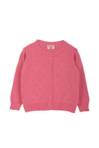 Triko Kız Bebek Ponponlu Hırka Fuşya-Fuşya - MINORA (1)