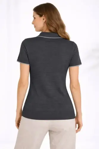 Triko Kumaş Yakalı Düğmesiz Açık Yaka Fitilli Kısa Kollu Regular Fit Tişört T-shirt - Siyah - BÜYÜKBEDENIZ (1)