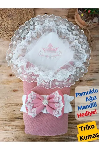Triko Örgü Bebek Kundağı Unisex Bebek Dış Kundak Battaniyesi Hastane Çıkışı Kundak Battaniye - GÜL KURUSU - 4