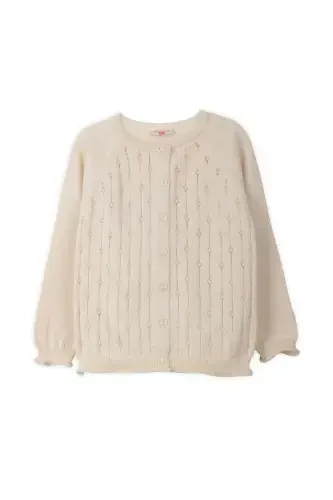 Triko Qizaloq Chaqaloq Yo'l Ajur Kardigan 6-24 OY Bej-Bej - MINORA (1)