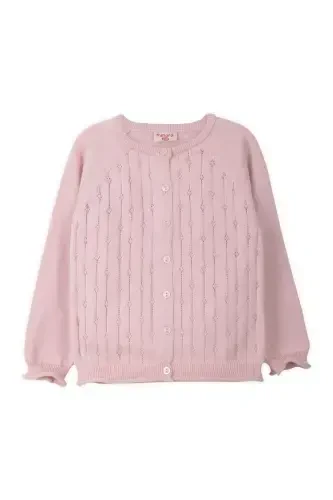 Трикотаж Кардиган детский для девочки с ажурным узором в рубчик, 6-24 мес., пудра-пудра - 2