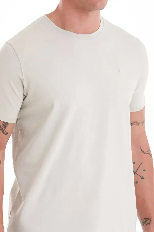 Ekru Regular Fit Düz Bisiklet Yaka Pamuklu Triko Tişört - 5