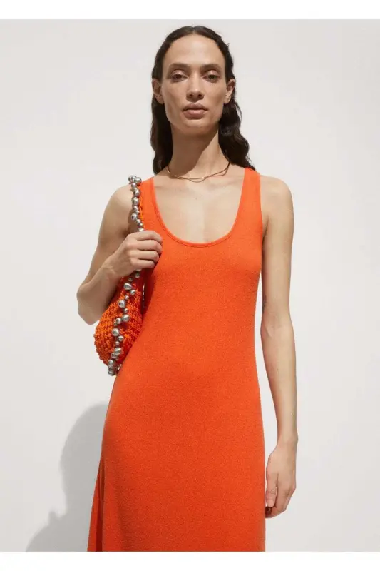 Трикотажное платье с перекрестной спиной-Оранжевый - MANGO WOMAN