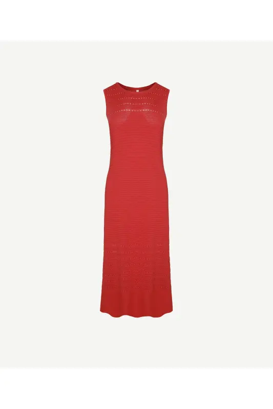 Трикотажное платье с V-образным вырезом до колен - 5