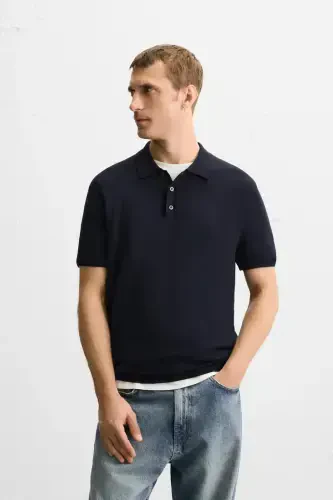 Трикотажное поло с вискозой - темно-синий - zara (1)