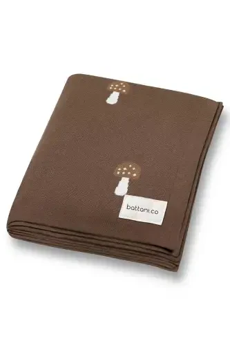 Трикотажное вязаное детское одеяло для девочки и мальчика 85см X85см Мини-грибы-кофейный гриб - 1