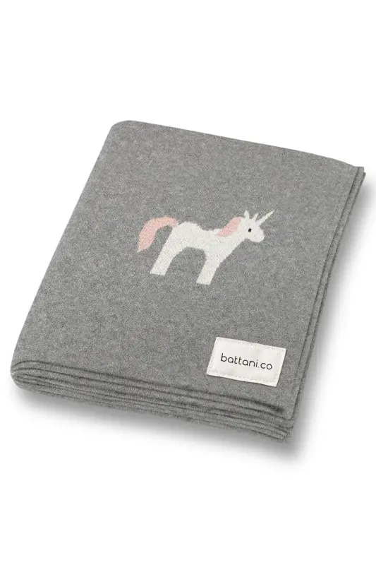 Трикотажное вязаное детское одеяло для девочки и мальчика 85см X85см Unicorn серый-серый3 - 2