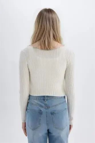 Трикотажный кардиган Coool Regular Fit с V-образным вырезом Экру - 4