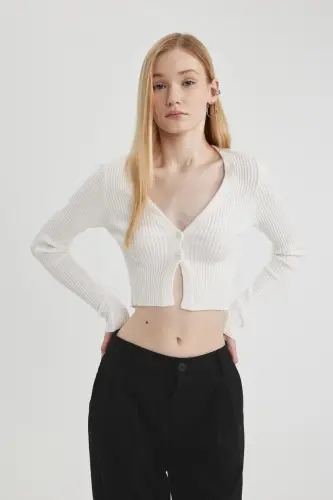Трикотажный кардиган Coool Regular Fit с V-образным вырезом Экру - 5