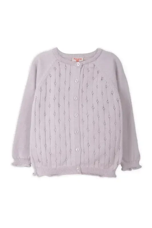 Трикотажный Кардиган с Ажурным Узором для Девочек 6-24 Месяцев, Лиловый-Лиловый - 2