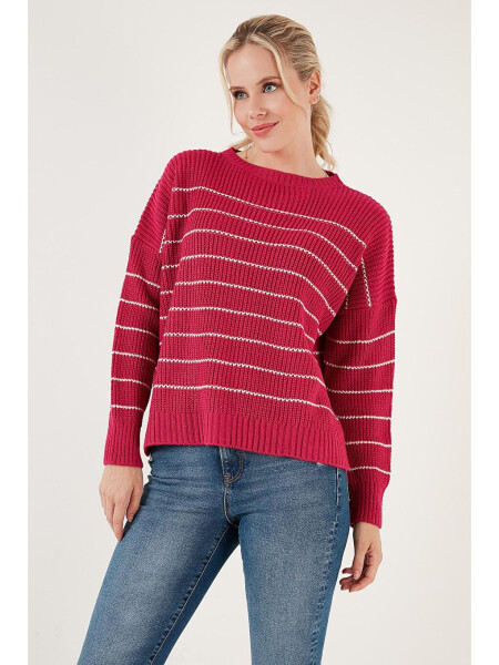 Трикотажный кардиган с длинной спинкой и воротником поло 4616133 в полоску - LC WAIKIKI