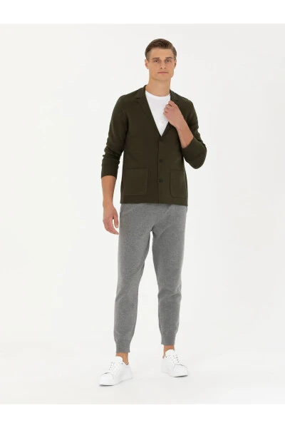 Трикотажный кардиган хаки Slim Fit с V-образным вырезом - 4