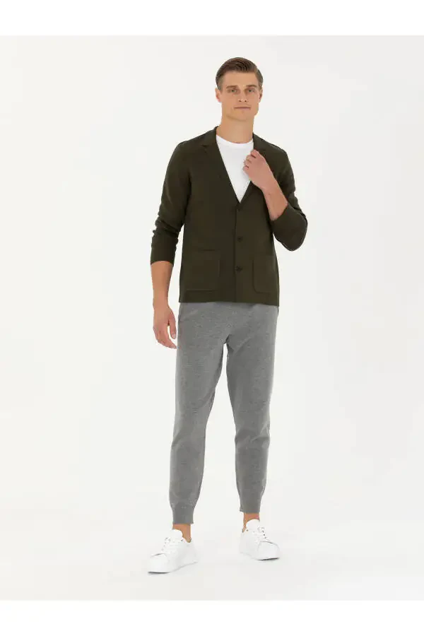 Трикотажный кардиган хаки Slim Fit с V-образным вырезом - 4