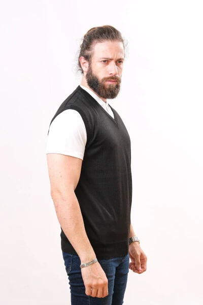 Трикотажный свитер без рукавов из шерсти - Черный - Modazone (1)