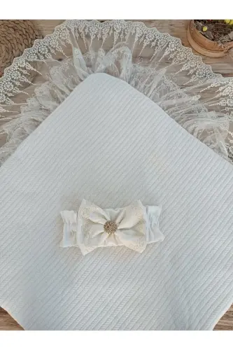 Трикотажный вязаный детский кокон, унисекс, внешний кокон для новорожденных, одеяло для выписки из роддома - ЭКРЮ - 13
