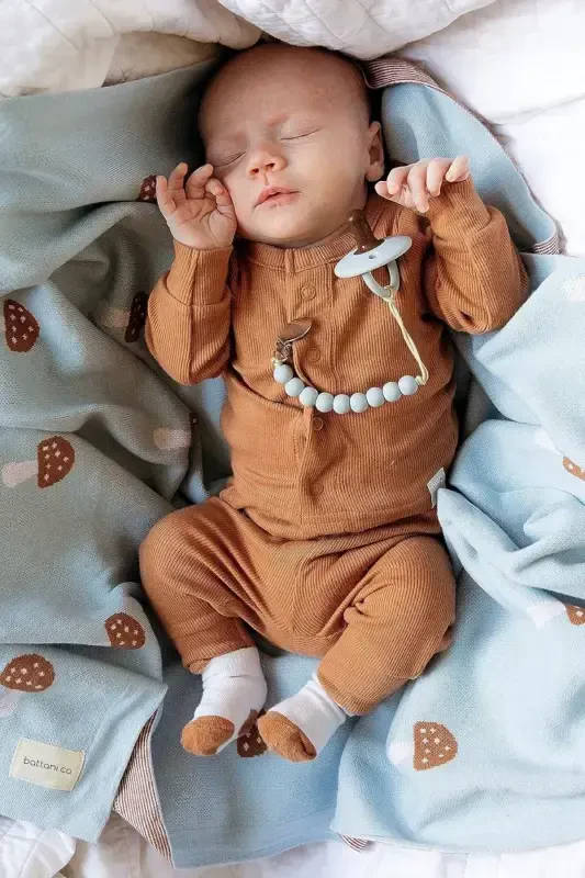 Трикотажный вязаный детский плед для девочки и мальчика 85см X85см Мини-грибы Синий-Синий гриб - 4