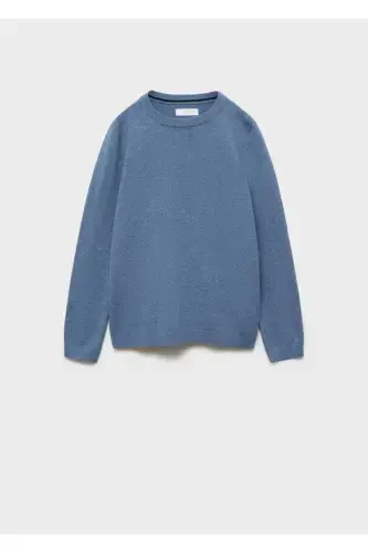 Трикотажный хлопковый свитер - синий - 3