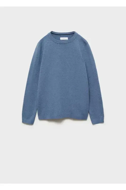 Трикотажный хлопковый свитер - синий - 3