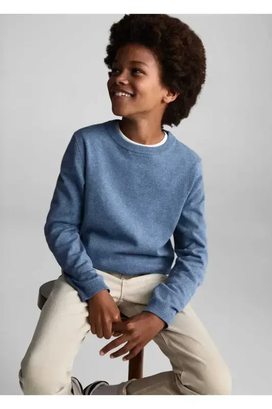 Трикотажный хлопковый свитер - синий - 7