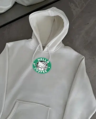 Трикотажный Худи с длинным рукавом и капюшоном на флисе - Белый - 1