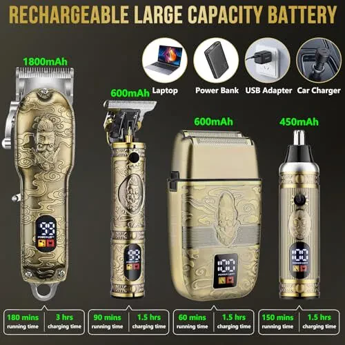 Тример для носа и бороды для мужчин, беспроводной профессиональный набор машинок для стрижки волос, фолийные электрические бритвы для мужчин, набор для ухода за волосами, перезаряжаемый набор машинок для стрижки с ЖК-дисплеем - Bomxin (1)