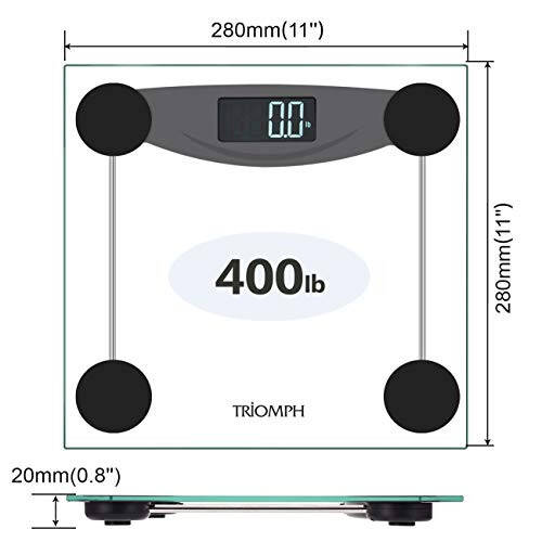 Triomph Smart Digital Body Weight Bathroom Scale with Step-On Technology, LCD Backlit Display, 400 lbs Capacity and Accurate Weight Measurements, Black (Digital Scale New) - 2