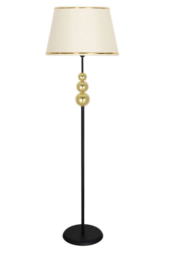 Triple Gold Sphere Single Leg Black Metal Floor Lamp - Cream - 1