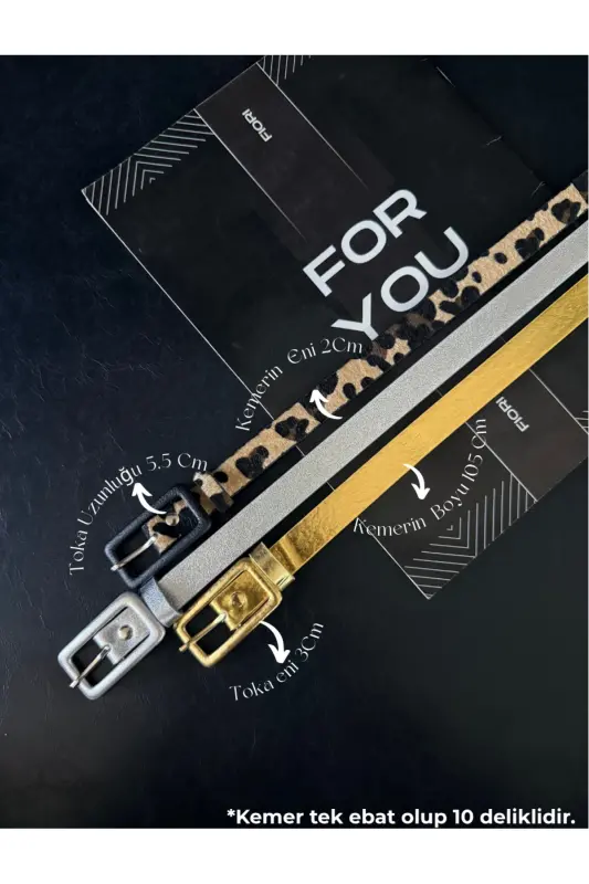 Triple Rectangular Plated Buckle Women's Pants Belt, Jacket Belt, Dress Belt, Shirt Belt - Gold-Silver-Leopard - 1