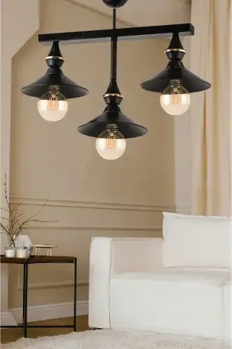 Triple UFO Pendant Light Fixture Black Japanese Hat - 1