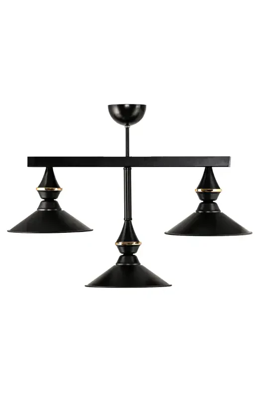 Triple UFO Pendant Light Fixture Black Japanese Hat - 3
