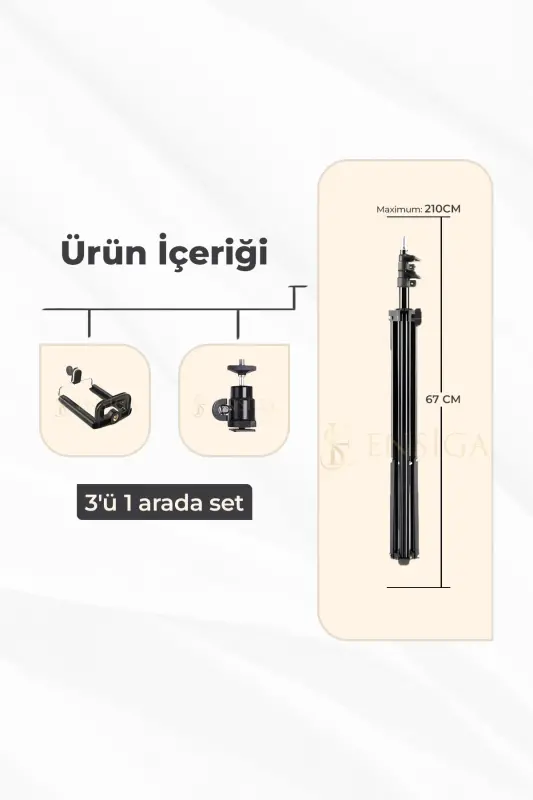 Tripod 2.1 Mt 360 Döner Başlıklı Telefon Tutucu Ring Light Metal Işık Stüdyo Lamba Ayağı-TRİPOD SİYAH - 4