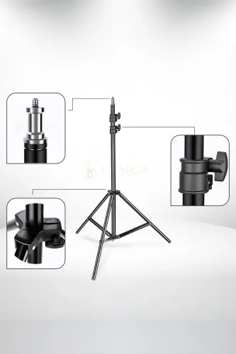 Tripod 2.1 Mt 360 Döner Başlıklı Telefon Tutucu Ring Light Metal Işık Stüdyo Lamba Ayağı-TRİPOD SİYAH - 6