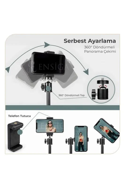Tripod 2.1 Mt 360 Döner Başlıklı Telefon Tutucu Ring Light Metal Işık Stüdyo Lamba Ayağı-TRİPOD SİYAH - 8