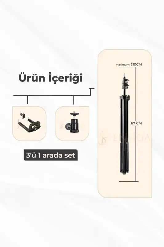 Tripod 2.1 Mt 360 Döner Başlıklı Telefon Tutucu Ring Light Metal Işık Stüdyo Lamba Ayağı-TRİPOD SİYAH - 4