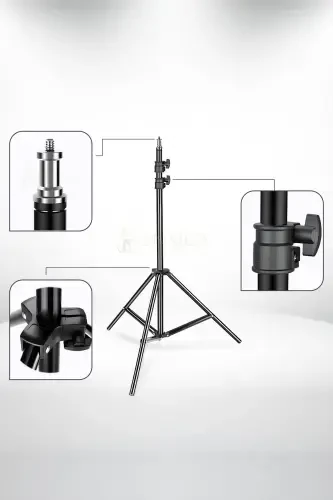 Tripod 2.1 Mt 360 Döner Başlıklı Telefon Tutucu Ring Light Metal Işık Stüdyo Lamba Ayağı-TRİPOD SİYAH - 6
