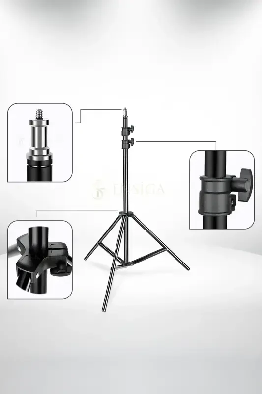 Tripod 2.1 Mt 360 Döner Başlıklı Telefon Tutucu Ring Light Metal Işık Stüdyo Lamba Ayağı-TRİPOD SİYAH - 6