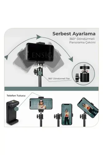 Tripod 2.1 Mt 360 Döner Başlıklı Telefon Tutucu Ring Light Metal Işık Stüdyo Lamba Ayağı-TRİPOD SİYAH - 8