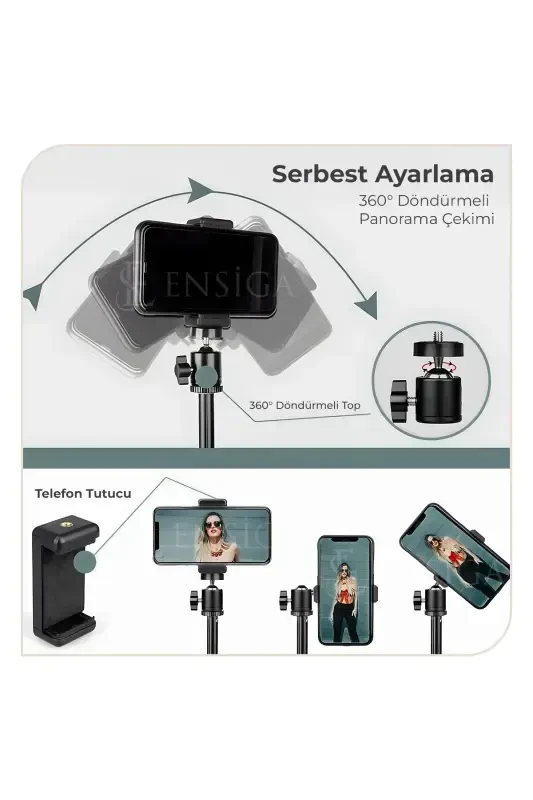 Tripod 2.1 Mt 360 Döner Başlıklı Telefon Tutucu Ring Light Metal Işık Stüdyo Lamba Ayağı-TRİPOD SİYAH - 8